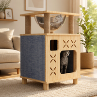 Arbre à chat à deux niveaux en bois massif Kate Paradise G avec 4 poteaux à gratter en sisal, perchoir supérieur plat, design découpé en X, 65 cm de hauteur