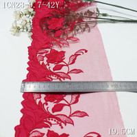 Dentelle brodée florale rouge scintillante de luxe de 19 cm, dentelle en tulle satiné avec fil doré, broderie en maille pour lingerie et robe