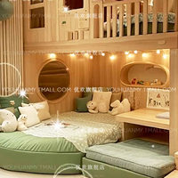 Lit superposé en bois massif pour enfants, style maison d'arbre, double taille, multifonctionnel, avec bureau surélevé sur mesure