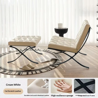 Chaise Barcelona avec repose-pieds, en cuir premium capitonné, structure en acier inoxydable, fauteuil de salon, livraison rapide