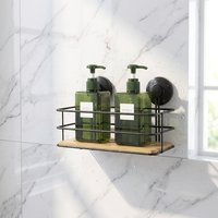 Étagère de douche murale en acier peint et bambou naturel, sans perçage, durable et de qualité supérieure, avec ventouse
