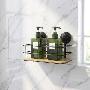 Étagère de <span class=keywords><strong>douche</strong></span> murale en acier peint et bambou naturel, sans perçage, durable et de qualité supérieure, avec <span class=keywords><strong>ventouse</strong></span> - Product Image 1