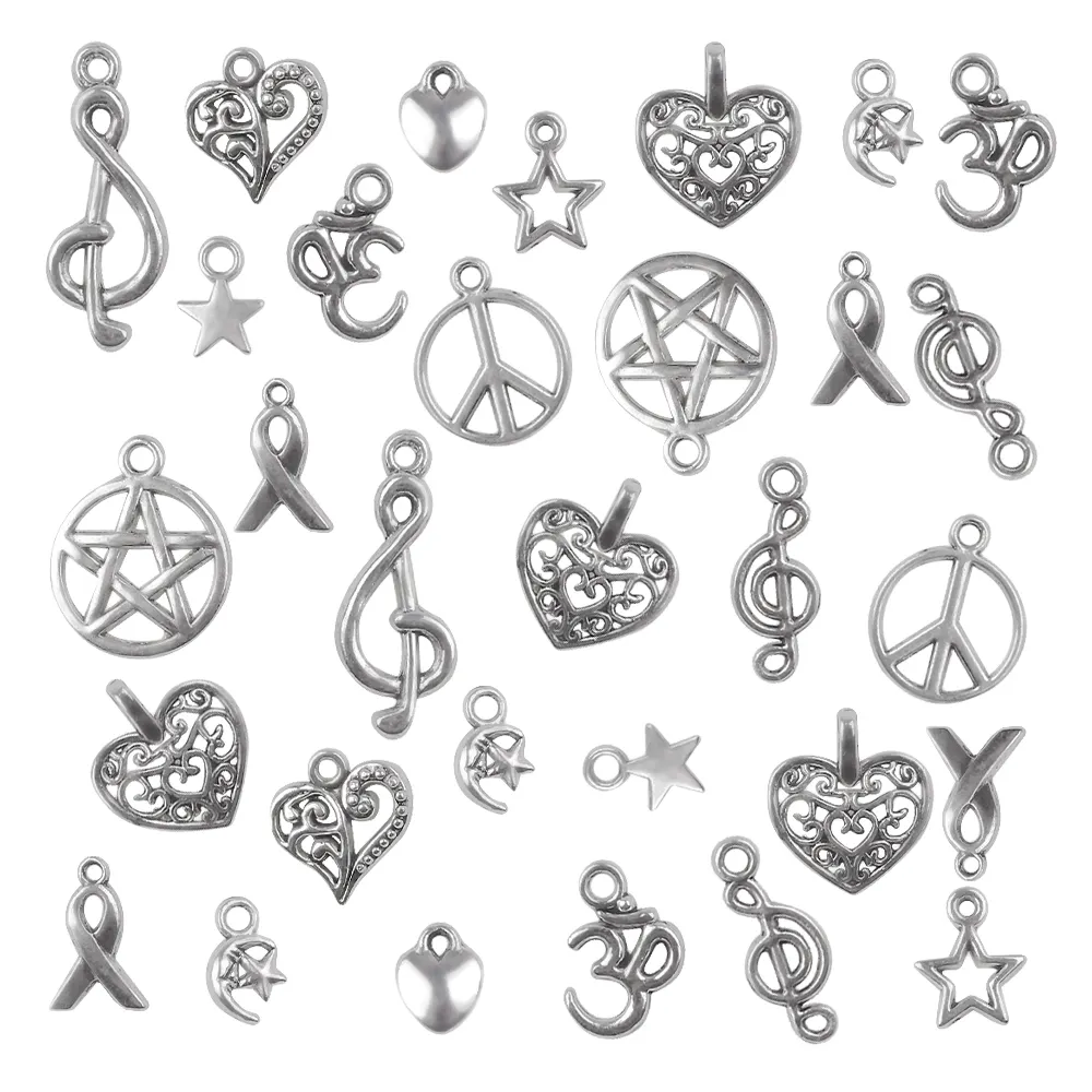 Metal Signal Charms Vintage Zinc Alloy Love Heart Star Musical Notes Pendant Beads For Jewelry Making Women Gifts DIY Crafts