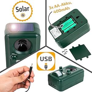 Répulsif Solaire Extérieur Infrarouge pour Animaux avec Picots Anti-Oiseaux, Flash LED Lumineux et Ultrasons pour Éloigner les Marmottes, Raton-laveurs, Cerfs et Chats - Product Image 5