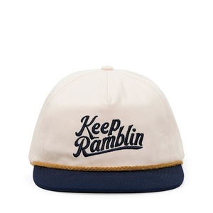 OEM Custom Logo 5 Panel Unstructured <b>Flat</b> Brim Snapback <b>Cap</b> With Rope Contrast Color Cotton Embroidery Hat - Product Image 2