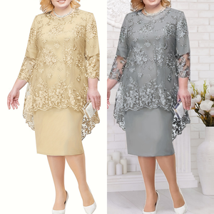 <span class=keywords><strong>Vestidos</strong></span> Modernos de Verano para Fiesta con Cuello Redondo y Cintura Alta, Encaje Bordado, Manga 3/4, Vestido Midi de Noche para <span class=keywords><strong>Mujer</strong></span>, <span class=keywords><strong>Vestidos</strong></span> Elegantes Casuales - Product Image 5