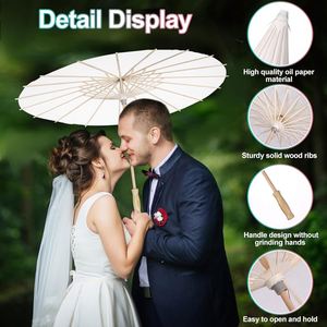 Parasol de mariage en papier blanc chinois pas cher en gros avec logo - Product Image 3