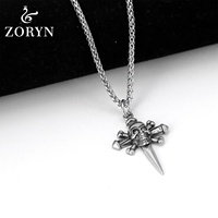 Colliers pendentifs croix et poignard en acier inoxydable 316L personnalisés, style gothique punk vintage, bijoux de mode en acier titane pour hommes