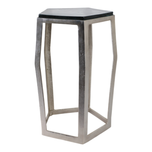 Tavolino d'Appoggio in Marmo con Piano Pentagonale e Struttura Sottile per Piccoli Spazi, Arredamento Casa - Product Image 3