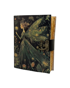 Carnet de notes en cuir fait main, Grimoire de lune féerique avec serrure, style vintage classique, 200 pages, papier à bords festonnés - Product Image 1