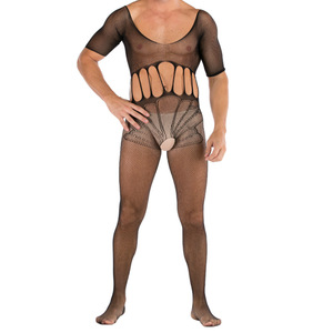 Men's <b>Fishnet</b> Bodysuit Black One Size Nylon Mesh Costume Cosplay Outfit - Product Image 1