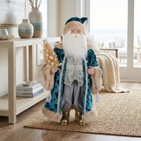 Figurines de Noël en velours bleu turquoise, décorations de table pour Navidad, vente en gros