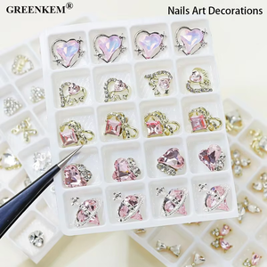 พลอยเทียมทรงผสมรูปทรงกริด20เม็ด3D ติดเล็บหรูหรามีเพชรความรักรูปผีเสื้อสำหรับตกแต่งเล็บที่มีเสน่ห์ - Product Image 4