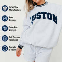 Sweat-shirt surdimensionné personnalisé à épaules tombantes, style universitaire, en molleton de coton French Terry, col rond côtelé rayé, pour le loungewear