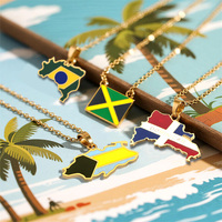 Pendentifs drapeau des Caraïbes personnalisés colliers en métal en forme d'île couleur émail drapeaux de plusieurs États Culture vacances voyage Souvenirs