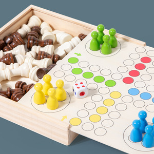 Juego de ajedrez de madera de tablero de dados de piezas <span class=keywords><strong>Ludo</strong></span> magnéticas plegables - Product Image 3