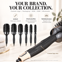 Brosse à cheveux ronde professionnelle, barillet en aluminium ventilé, poils en nylon, manche en caoutchouc, pour le coiffage et le séchage, vente en gros pour salons de coiffure