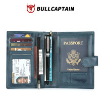 BULLCAPTAIN - Porta Pasaportes de Cuero Genuino Personalizado, Estuche para Documentos de Viaje, Cartera para Tarjetas de Embarque, para Hombre y Mujer, Cartera de Cuero con Protección RFID
