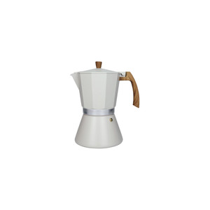 Cafetera de aluminio Dove Grey de seis tazas con mango de madera para uso en estufa - Product Image 1