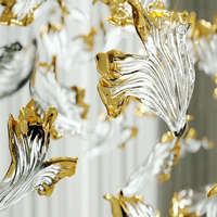 Lustre long et grand coloré pour hall d'entrée, décoration de mariage, lustre en verre à feuilles d'or