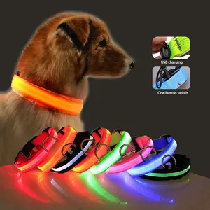 Logotipo personalizado Impermeável Piscando Light Up Pet Collar Ajustável Piscando USB Recarregável LED Dog Collar para Caminhada Noturna