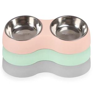 Colorful plastic melamine bowl pet double pet bowl stainless steel