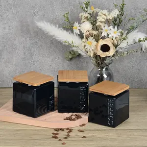 Manufacturer Square Ceramic Set Tea Sugar Coffee Storage Canisters For Kitchen Counter