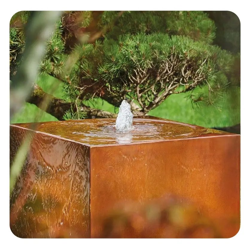 Outdoor-Wasser brunnen Garten Ornamente Corten Corten Stahl Wasserspiel Runden Corten Stahl Regen vorhang