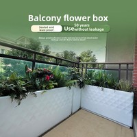 Set Pot Bunga Persegi Panjang Putih dari Fiberglass Buatan Tangan untuk Balkon Luar Ruangan, Teras, dan Kebun