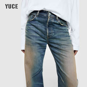 جينز رجالي جديد مخصص بتصميم عصري، غسيل صبغي يدوي، قصة مستقيمة، جينز رجالي بمظهر قديم، خصر متوسط الارتفاع - Product Image 2