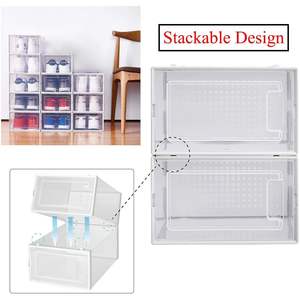 DB 8-Pack White Foldable Shoe Box Double-Tier Stackable <b>Clear</b> Shoe <b>Storage</b> Bin <b>Container</b> Organizer - Product Image 5