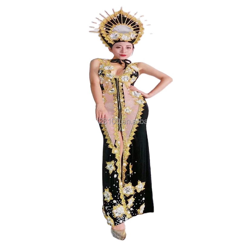 green emerald velvet dress Sun Goddess Child Costume main image 0