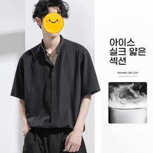 Blusa de manga corta de lujo para hombre, camisa informal negra impermeable con ajuste holgado y talla grande informal y elegante, verano 2025 - Product Image 1