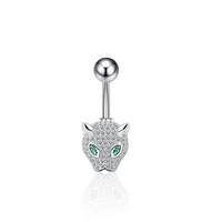 En gros, en stock : Piercing de nombril Tête de léopard avec sertissage griffe en ZIRCON, en laiton plaqué or, bijou de piercing corporel, cadeau