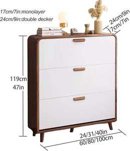 خزانة أحذية خشبية عصرية بزوايا دائرية مع مساحة تخزين كبيرة للمدخل والاستخدام المنزلي - Product Image 2