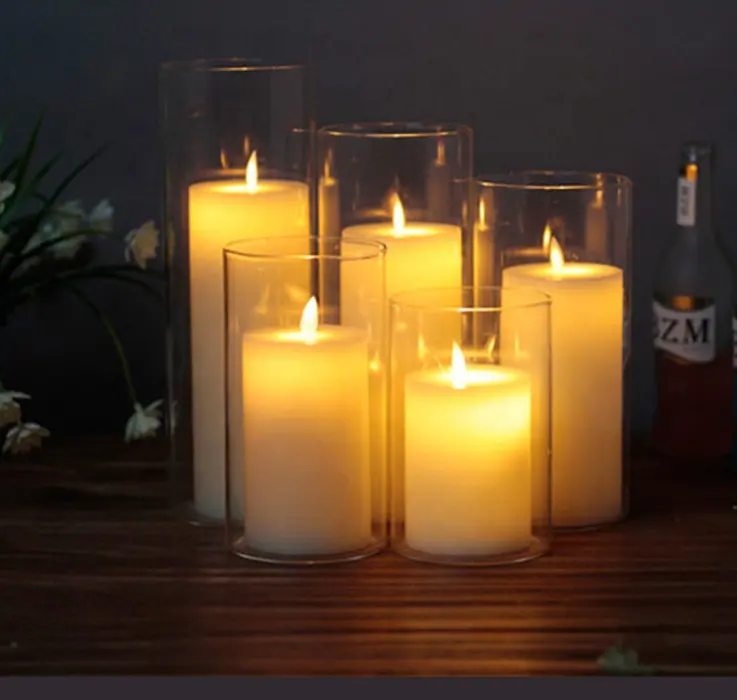 Восковая Светодиодная свеча с дистанционным управлением/стеклянная крышка Светодиодная свеча