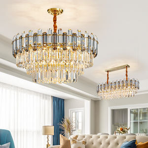 Hotel Room Hanging Pendant <b>Light</b> Modern Grey Clear Gold Luxury K9 Crystal <b>Chandelier</b> - Product Image 5