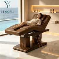 Table de massage électrique de luxe à 4 moteurs avec base en bois, inclinable, pour salon, spa, soins du visage, lit de massage cosmétique pour cils et fauteuil inclinable