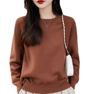 Suéter de punto de algodón grueso de cuello redondo para mujer, manga larga, holgado, capa base, antipilling, estilo otoño-primavera - Product Image 1