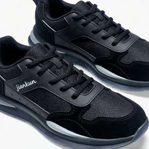 Chaussures de travail en cuir microfibre noir JIANKUN pour femmes, antidérapantes avec embout en acier, chaussures de sécurité pour hommes, baskets de chantier pour hommes - Product Image 1