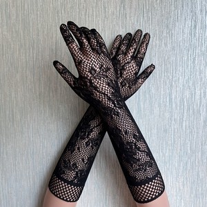 ถุงมือตาข่ายตาข่ายยาวลายดอกไม้แขนเสื้อชุดธีมปาร์ตี้สำหรับผู้หญิงถุงมือเจ้าสาวสำหรับงานแต่งงานถุงมือชุดเจ้าสาวแบบเซ็กซี่ - Product Image 6