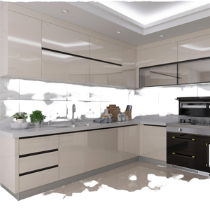Gabinetes de Cocina Modernos en Forma de L de Acrílico con Acabado Brillante y Juego de Gabinetes Base con 3 Cajones para Diseño de Cocina Contemporánea - Product Image 1