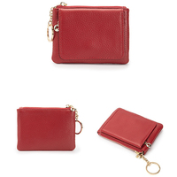 EC0258 Mini porte-monnaie porte-clés en cuir véritable petite pochette à fermeture éclair porte-clés