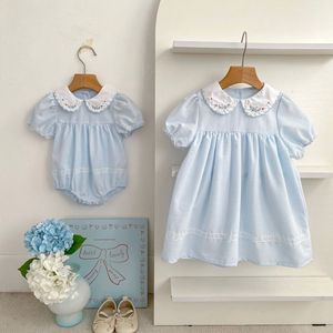 2026 Zomerjurk voor meisjes, nieuw, met geborduurde kraag, katoenen jurkje, baby romper, jumpsuit, Koreaanse stijl, kinderbroer/zus outfit - Product Image 1