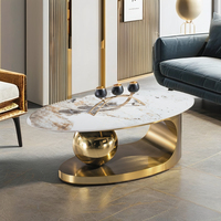 Table basse ovale de luxe au design spécial Golden Base pour villa VIP, mobilier moderne de salon, table à thé