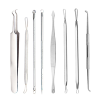 Kit professionnel 8 pièces en acier inoxydable pour l'élimination des boutons et points noirs, extracteur d'acné, outil d'extraction des comédons, ensemble d'aiguilles pour l'acné