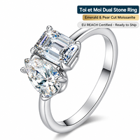 Toi et Moi Bague en Moissanite taille Poire et taille Émeraude en Argent Sterling S925 massif, Bagues de Mariage à Deux Pierres, Vente en Gros