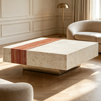 Table basse carrée en marbre personnalisée Centurymosaic, style moderne, beige et rouge, pour salon, vente en gros