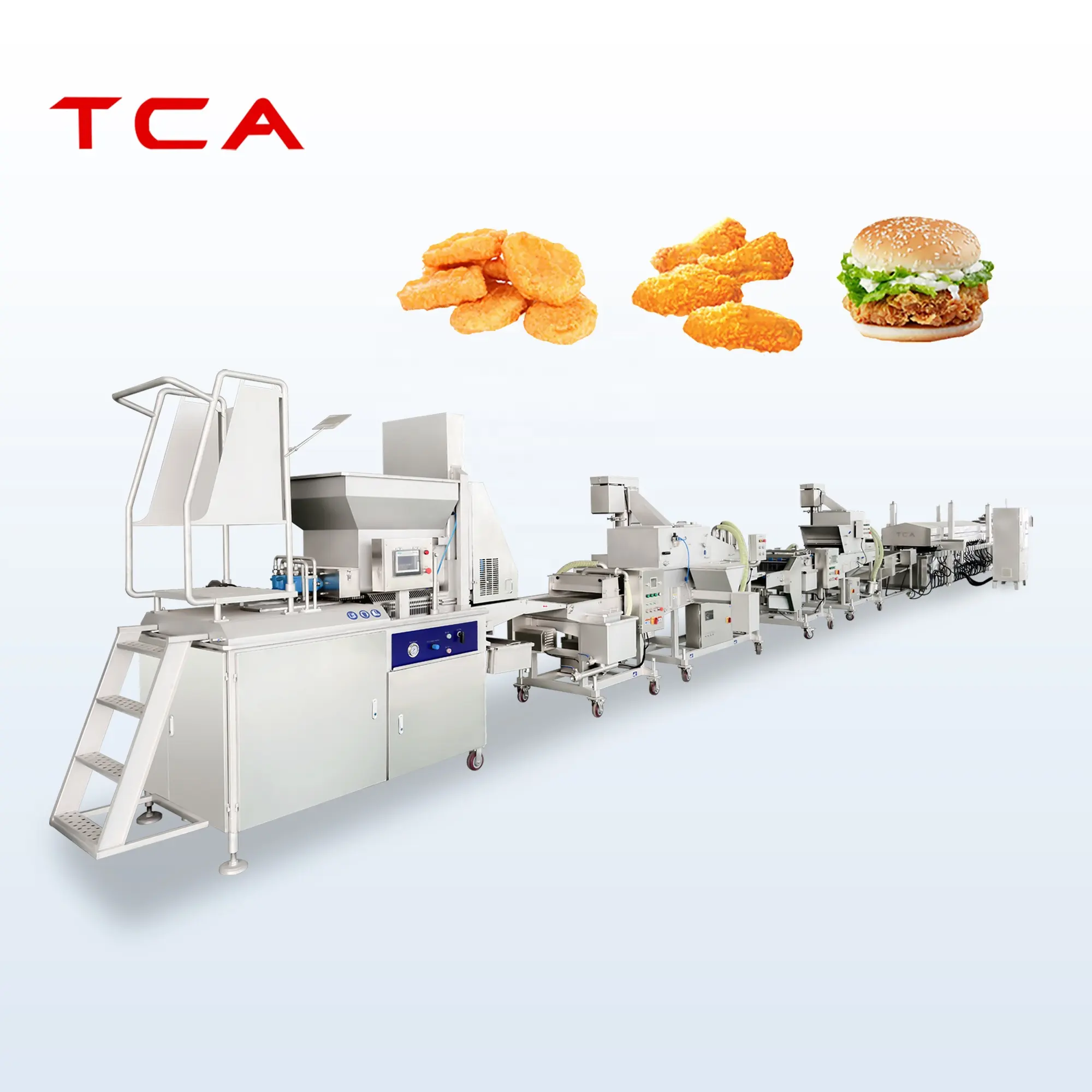 TCA工業用自動ポテトハンバーガージャマイカパティ製造機工業用ビッグビーフチキンナゲット生産ライン