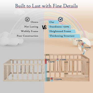 Letto a Terra Montessori Personalizzato in Legno Naturale per Bambini, Struttura con Ringhiere di Sicurezza e Porta - Product Image 6